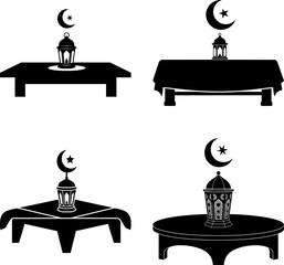 Islamic Ramadan Table Decoration Set with Traditional Lanterns and Crescent Moon Symbols for Festive Home Interior Design