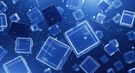 Abstract Floating Cubic Shapes in Blue Tones: Modern Technology and Data Visualization Background