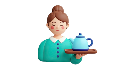 3D Illustration of a Woman Serving Tea