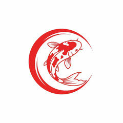 Fototapeta premium Elegant Koi Fish in Red Crescent Moon Design.