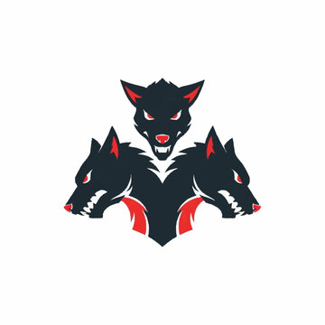 Three-headed wolf mascot logo design with aggressive expression.