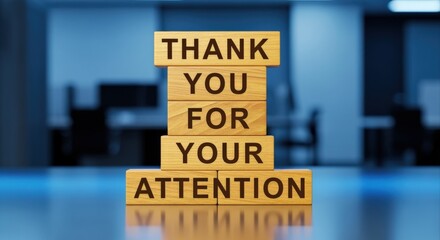 Thank You For Your Attention Message Displayed on Wooden Blocks in a Business Setting