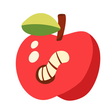 apple and worm in flat illustration