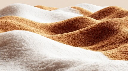 Abstract Landscape of White and Golden Bead Waves on Beige Background