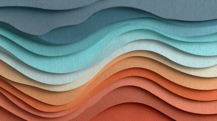 Abstract Layered Wave Background in Shades of Blue Brown and Orange with a Terrazzo Texture and Soft Shadows Creates a Calming Three Dimensional Effect