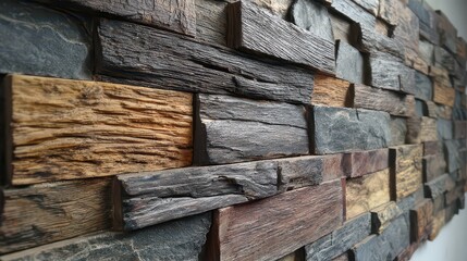 Abstract Wood Wall Texture with Brown and Black Rectangular Blocks in Perspective with Shallow Depth of Field