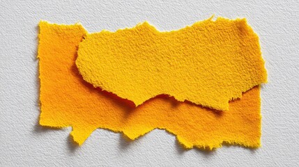 Abstract Yellow Ripped Paper on Gray Textured Surface in Flat Lay Composition with Rough Edges and Minimalist Design for Creative Backgrounds