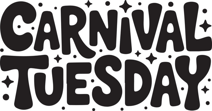 Carnival tuesday festive typographic banner for mardi gras celebration events with fun bouncy font