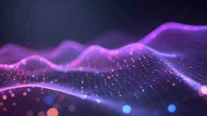 Abstract Network Wave Background with Glowing Particles for Technology and Science Visualization