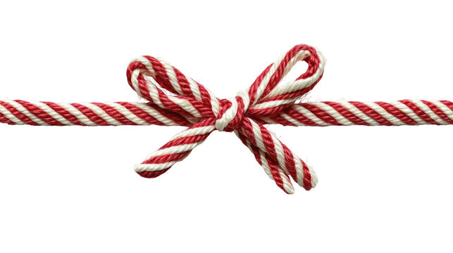 Red and white rope bow tie on transparent background