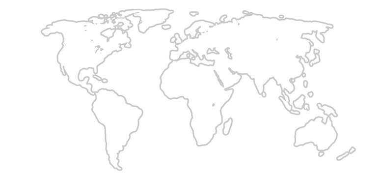white world map simplified smooth rounded-corners, isolated