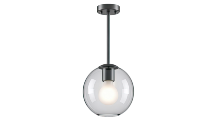 Modern Clear Glass Globe Pendant Light with Dark Metal Accents