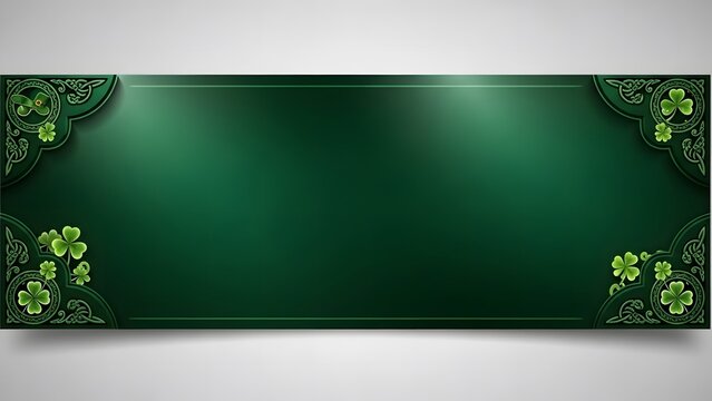 St Patrick Elegant Green Banner Background With Celtic Shamrock Corner Frame