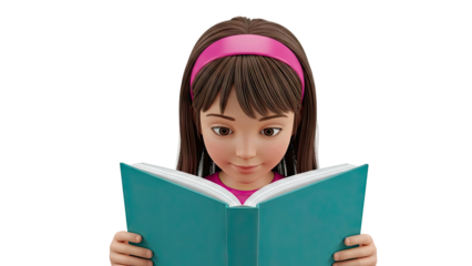 3D Animated Girl Reading a Book