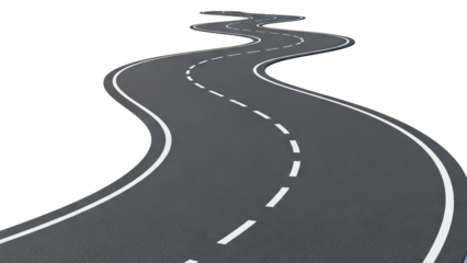 Winding Asphalt Road with White Dashed Lines