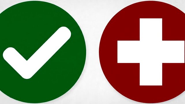 Green check and medical symbols.