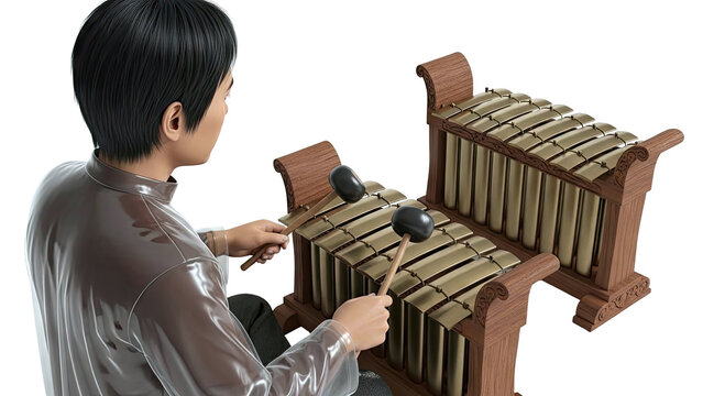 Man Playing a Saron Gamelan Instrument