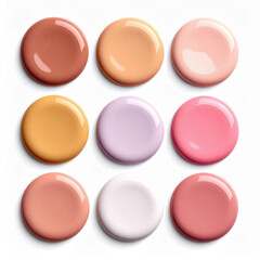Nail polish color swatches in soft pastel shades isolated on a white background