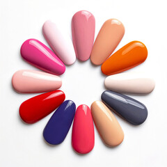 Nail polish color swatches in various colors isolated on a white background
