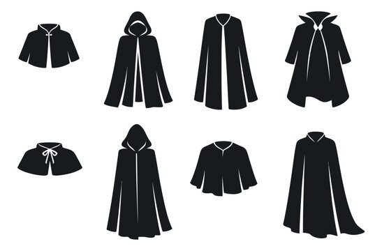 Silhouette cloak and cape set featuring various hooded and collared designs for halloween or costume projects