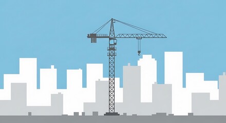 Obraz premium Urban development construction crane silhouette against cityscape background