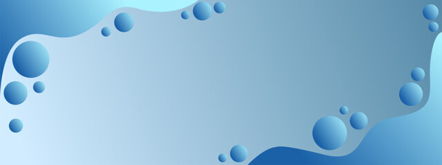 Abstract Blue Gradient Background with Fluid Waves and Floating Bubbles