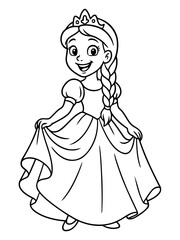 Fototapeta premium Joyful Princess: A delightful cartoon princess, smiling brightly, dressed in an elegant gown, embodying innocence and fantasy.