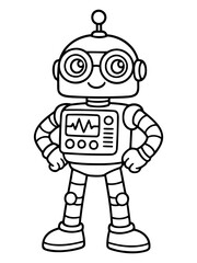Fototapeta premium Robotic Companion: A detailed line art illustration of a friendly robot, exuding a sense of technological wonder, perfect for adding a futuristic touch to your designs.