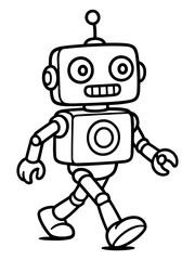 Fototapeta premium Robot illustration: A charming illustration of a robot, rendered in a simple and clean black and white style. Perfect for educational materials and playful design
