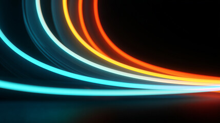 Abstract Neon Light Trails with Dynamic Curved Motion on Black Background