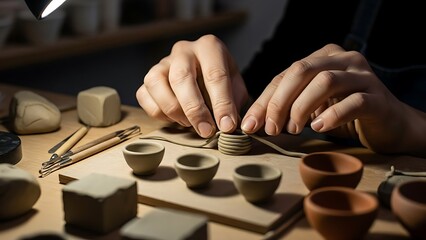 Artisan skillfully forming ceramic coils during pottery creation session