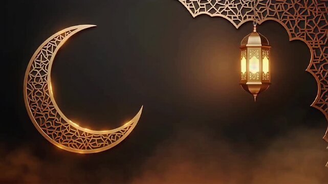Gold crescent and lantern Ramadan background with copy space