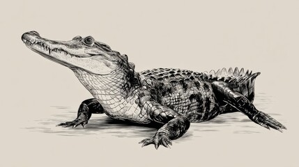 Obraz premium Realistic Sketch of a Crocodile on Neutral Background