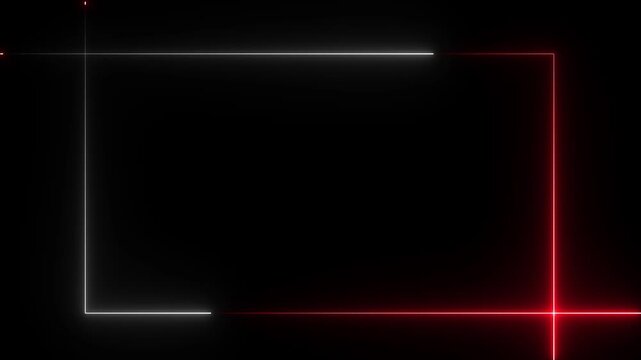 Abstract neon red and white color picture frame background, Rectangular neon effect Animation. neon Flame Gradually Appearing in A rectangle Frame. lights in rectangle shape background. 4k video