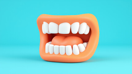Naklejka premium Cartoon mouth 3d render clean teeth tongue bright color minimal background blue background oral health cute character abstract cartoon