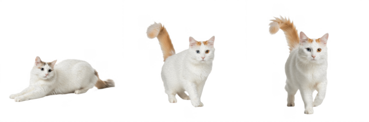 "Set of three studio portraits of a cute brown tabby kitten in various poses isolated on white background"