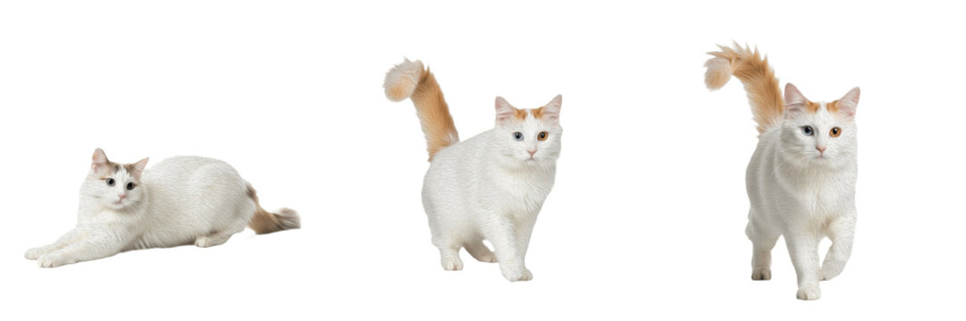 "Set of three studio portraits of a cute brown tabby kitten in various poses isolated on white background"