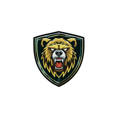 Obraz premium Bear Mascot Shield Logo Illustration