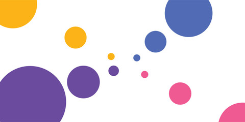 Colorful circle shapes background. Pink, yellow and blue on purple circle pattern