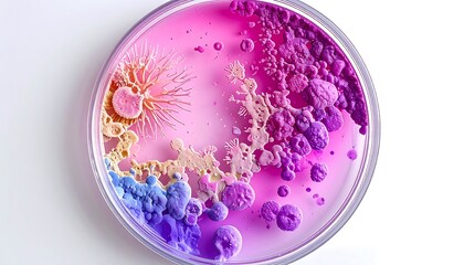 Petri Dish Culture with Colorful Bacterial Colonies.