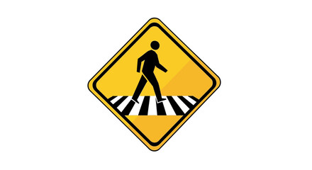 Yellow traffic sign indicating zebra cross ahead for pedestrian safety