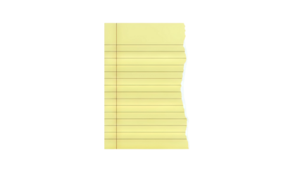Torn yellow lined notebook paper with vertical margin line