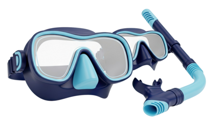 Navy Blue and Teal Snorkel Mask and Snorkel Set