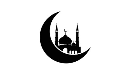 Obraz premium Black_and_white_crescent_moon_with_mosqu_1766810764120.eps