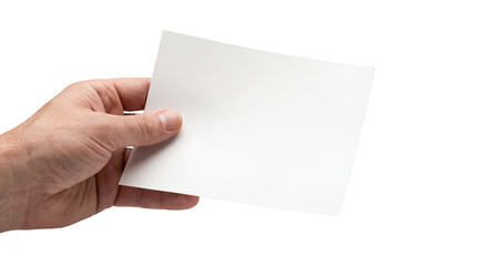 Obraz premium Hand Holding Blank White Horizontal Paper Card Isolated on White Background