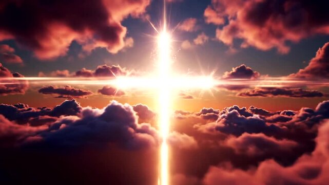 Heavenly clouds with shining cross light.