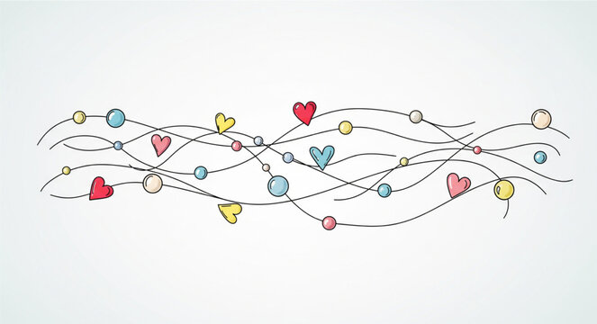 Colorful heart shaped string lights on white background festive decoration