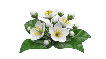 Bouquet of White Blossoms with Green Leaves