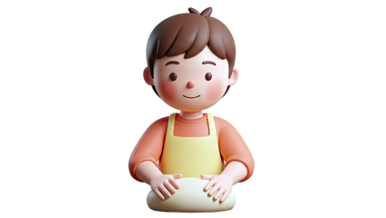 Cute 3D boy kneading dough