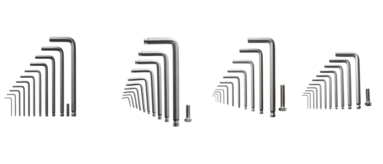 Four complete sets of Lshaped hexagonal Allen keys on a white background.